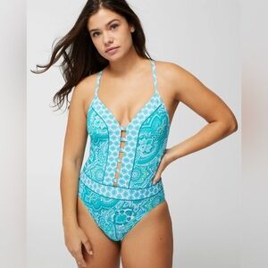 Bleu Rod Coastal Cool Paisley Plunge One-Piece, Size 8